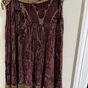 Saks Fifth Avenue Vintage burgundy and gold midi skirt.